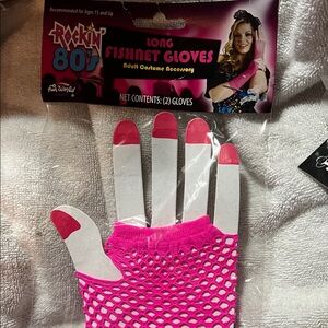 Neon Pink Long Fishnet Gloves